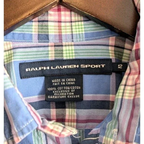 Ralph Lauren Women's Blue Pink Plaid Button-Down Shirt - Picture 2 of 5